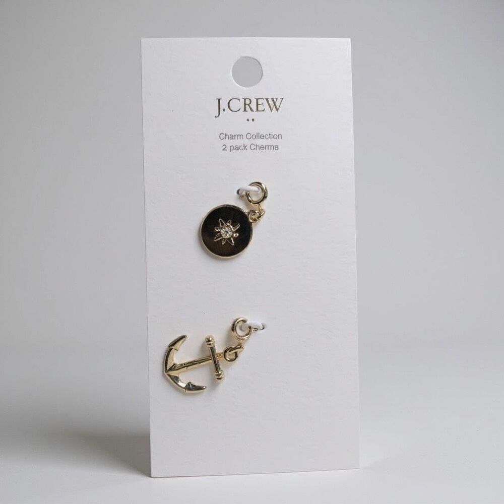 J.Crew Anchor & Compass Charms Set – Gold-Plated Nautical Jewelry, 2-Pack